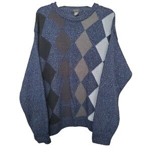 Cellinni Wool Blend Men's Argyle Long Sleeve Crew Neck Pullover Sweater Size LGE